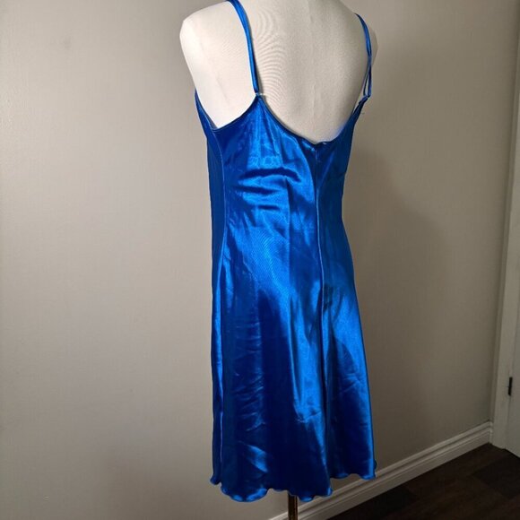 Vintage Lingerie Women's Blue  Satin Chemise Medium Nightgown Y2K - Picture 4 of 6
